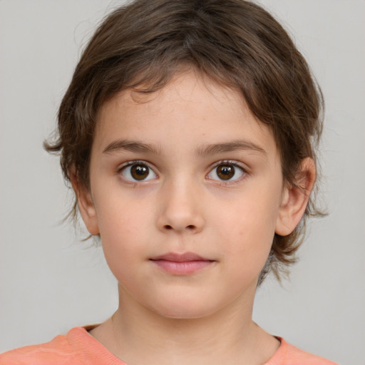 Neutral white child female with medium  brown hair and brown eyes