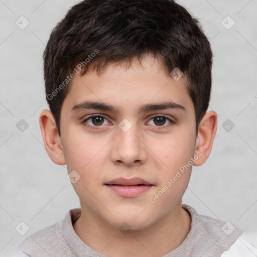 Neutral white child male with short  brown hair and brown eyes