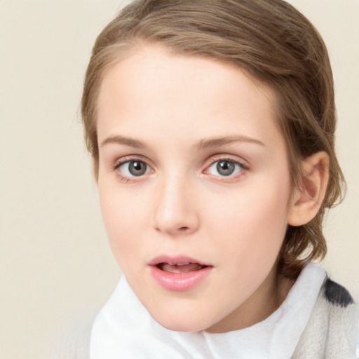 Neutral white young-adult female with medium  brown hair and green eyes