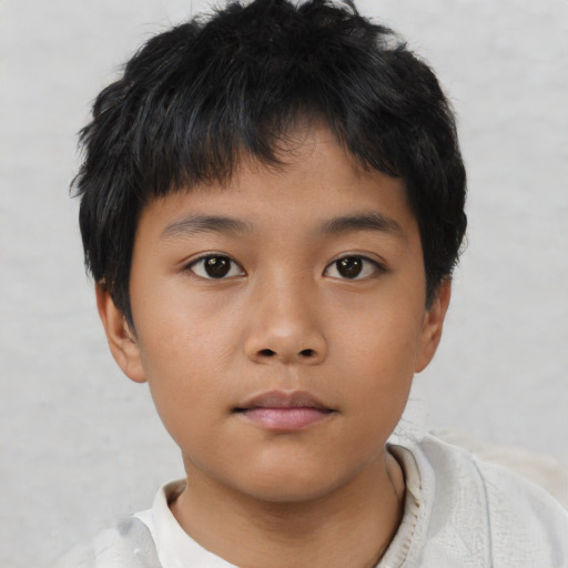 Neutral asian child male with short  black hair and brown eyes