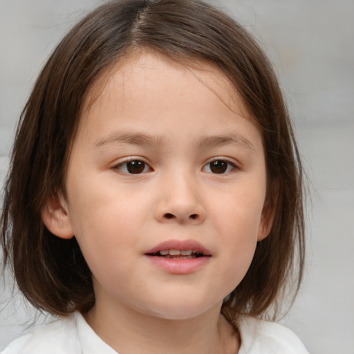 Neutral white child female with medium  brown hair and brown eyes