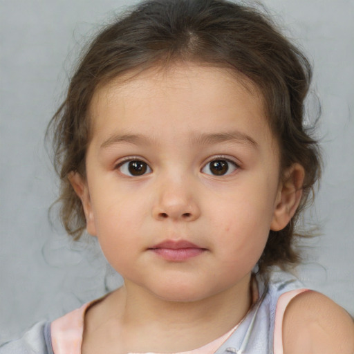 Neutral white child female with medium  brown hair and brown eyes