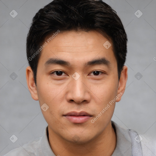 Neutral asian young-adult male with short  black hair and brown eyes