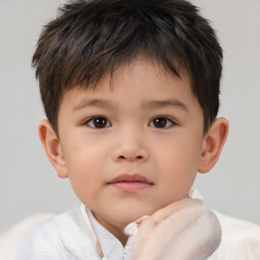 Neutral asian child male with short  brown hair and brown eyes