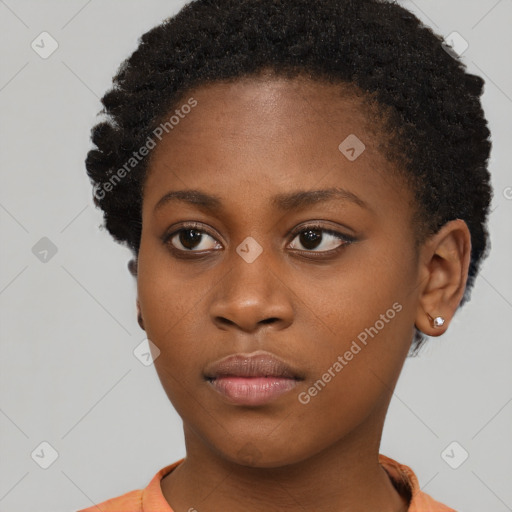 Neutral black young-adult female with short  brown hair and brown eyes