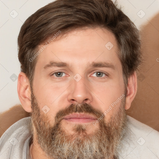 Neutral white adult male with short  brown hair and brown eyes