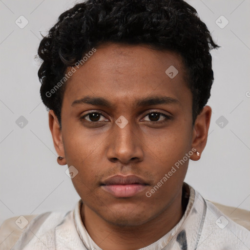 Neutral latino young-adult male with short  brown hair and brown eyes