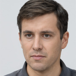 Neutral white adult male with short  brown hair and brown eyes