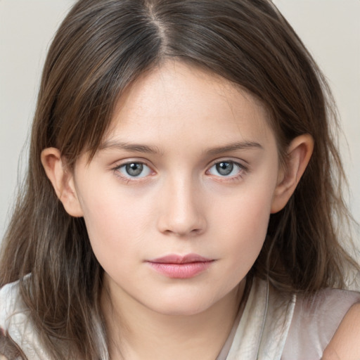 Neutral white young-adult female with medium  brown hair and grey eyes