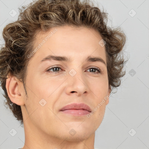 Neutral white adult male with short  brown hair and brown eyes