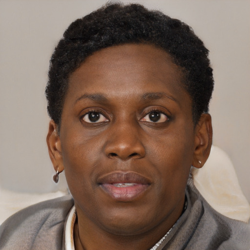 Neutral black young-adult female with short  brown hair and brown eyes