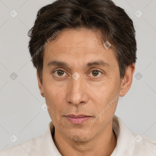 Neutral white adult male with short  brown hair and brown eyes