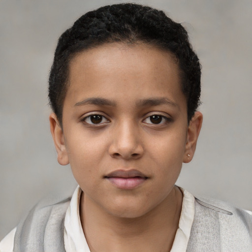 Neutral white child female with short  brown hair and brown eyes