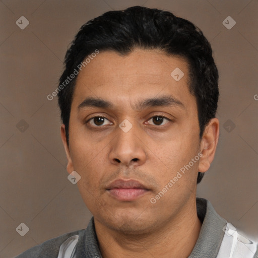 Neutral asian young-adult male with short  black hair and brown eyes