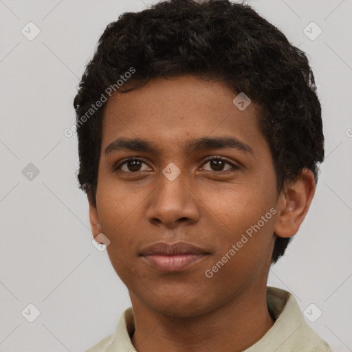 Neutral black young-adult male with short  brown hair and brown eyes