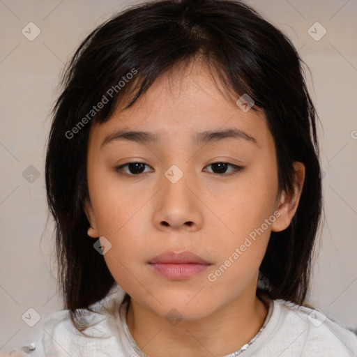 Neutral asian young-adult female with medium  brown hair and brown eyes