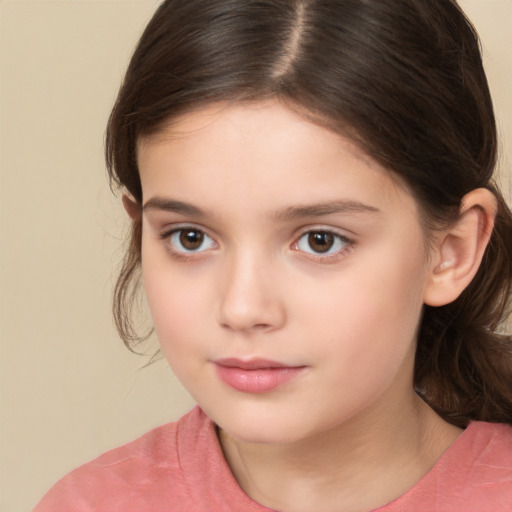 Neutral white child female with medium  brown hair and brown eyes