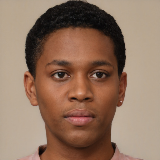 Neutral black young-adult male with short  brown hair and brown eyes