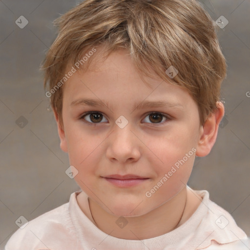 Neutral white child female with short  brown hair and brown eyes