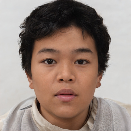 Neutral asian child male with short  brown hair and brown eyes