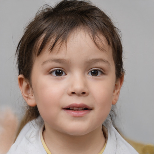 Neutral white child female with medium  brown hair and brown eyes