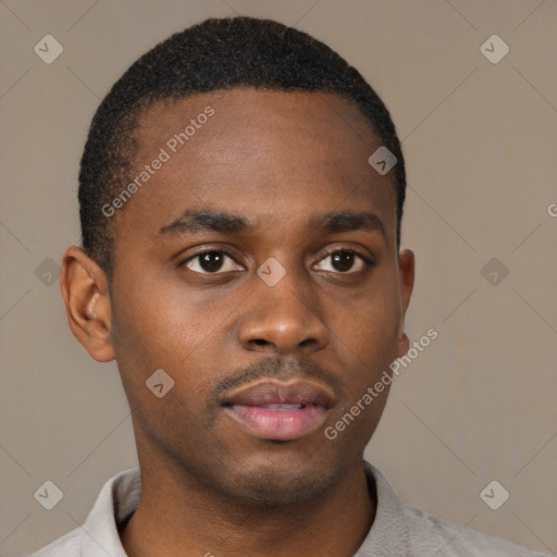 Neutral black young-adult male with short  brown hair and brown eyes