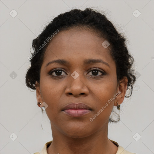 Neutral black young-adult female with short  brown hair and brown eyes