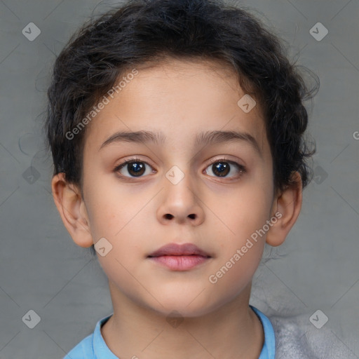 Neutral white child female with short  brown hair and brown eyes