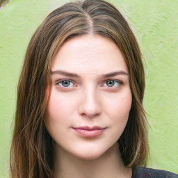 Neutral white young-adult female with medium  brown hair and green eyes