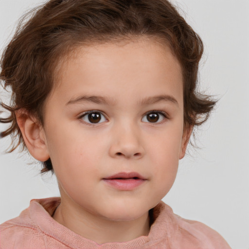 Neutral white child female with short  brown hair and brown eyes