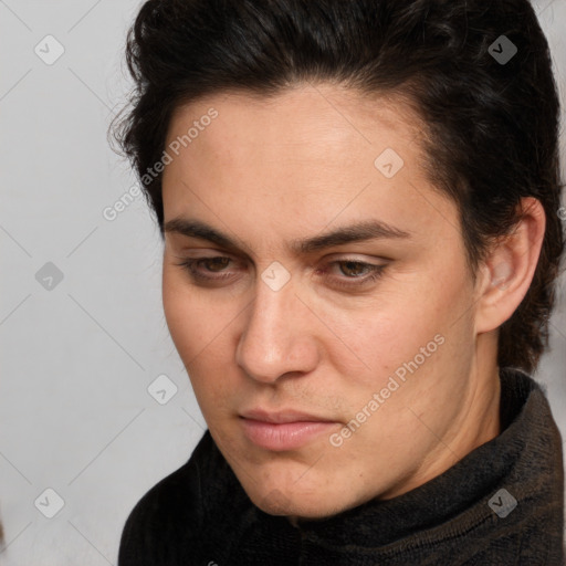 Neutral white young-adult male with medium  brown hair and brown eyes