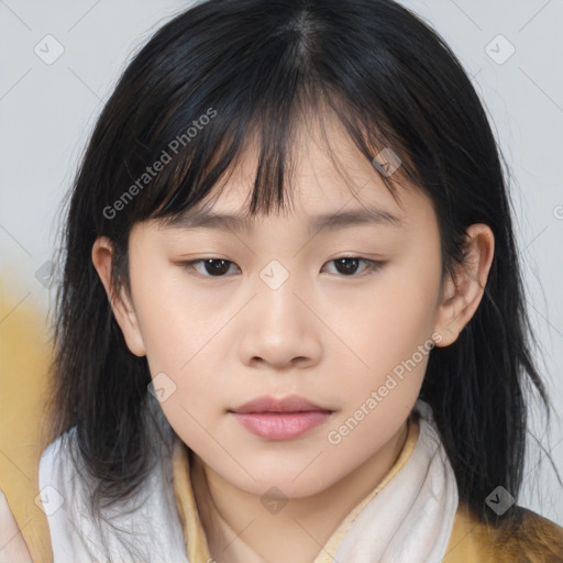 Neutral asian young-adult female with medium  brown hair and brown eyes