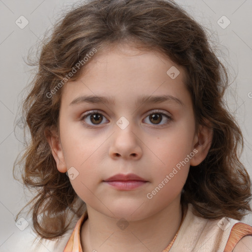 Neutral white child female with medium  brown hair and brown eyes