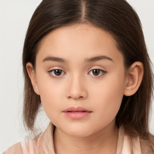 Neutral white child female with long  brown hair and brown eyes