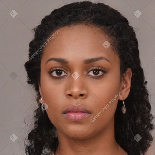 Neutral black young-adult female with long  black hair and brown eyes