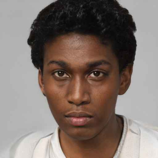 Neutral black young-adult female with short  black hair and brown eyes