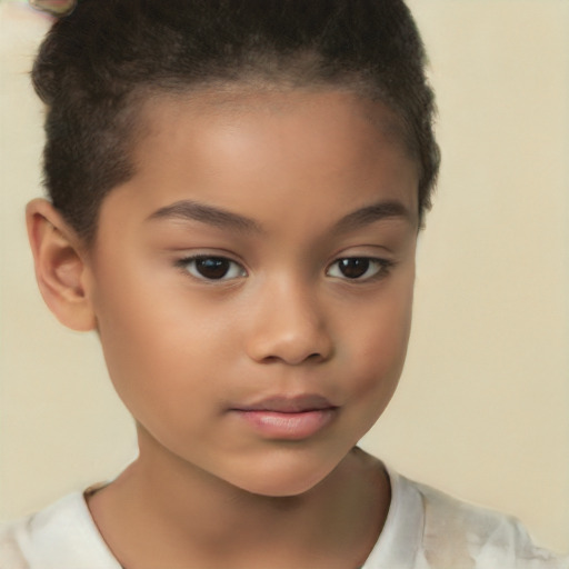 Joyful white child female with short  brown hair and brown eyes