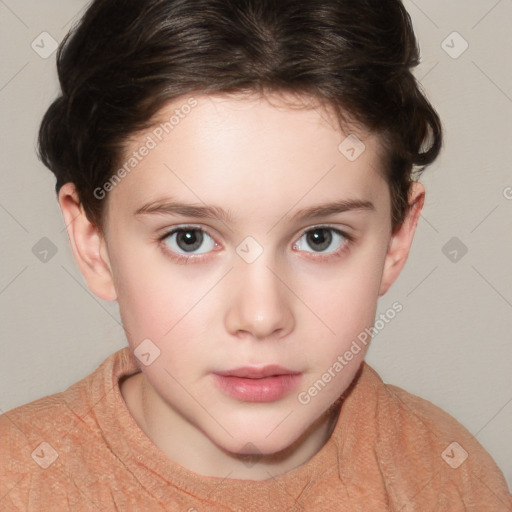 Neutral white child female with short  brown hair and brown eyes