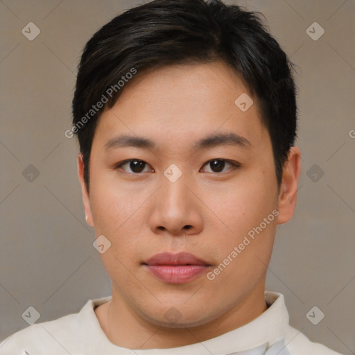 Neutral asian young-adult male with short  brown hair and brown eyes