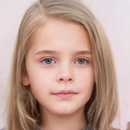 Neutral white child female with medium  brown hair and blue eyes