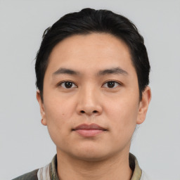 Neutral asian young-adult male with short  black hair and brown eyes