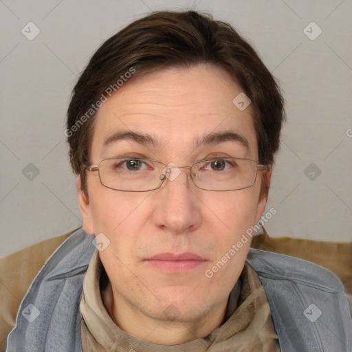 Neutral white adult male with short  brown hair and brown eyes