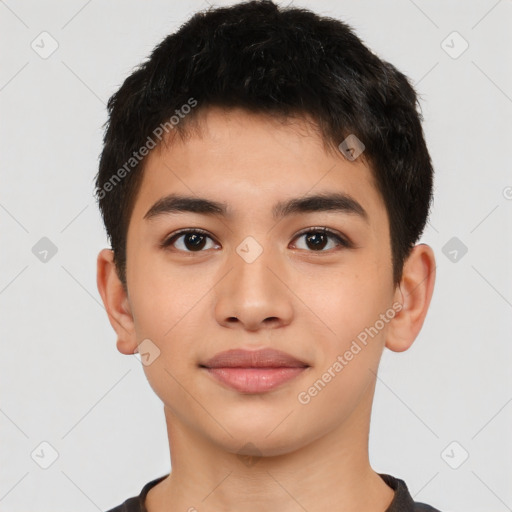 Neutral latino young-adult male with short  brown hair and brown eyes