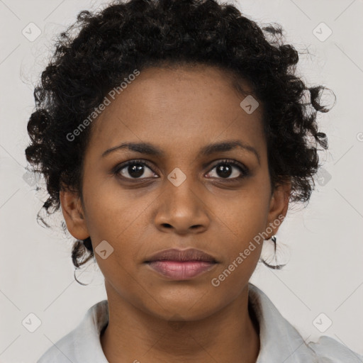 Neutral black young-adult female with short  brown hair and brown eyes