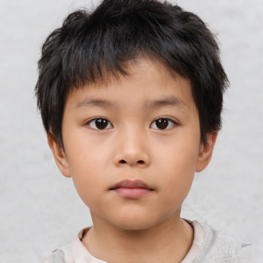 Neutral asian child male with short  brown hair and brown eyes