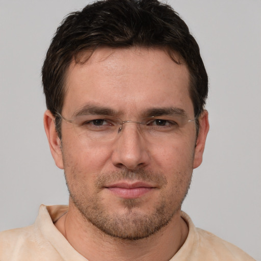 Neutral white adult male with short  brown hair and brown eyes