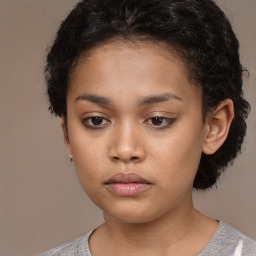 Neutral black young-adult female with short  black hair and brown eyes