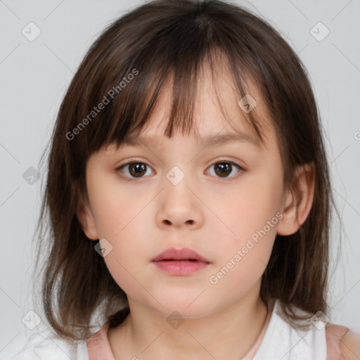 Neutral white child female with medium  brown hair and brown eyes