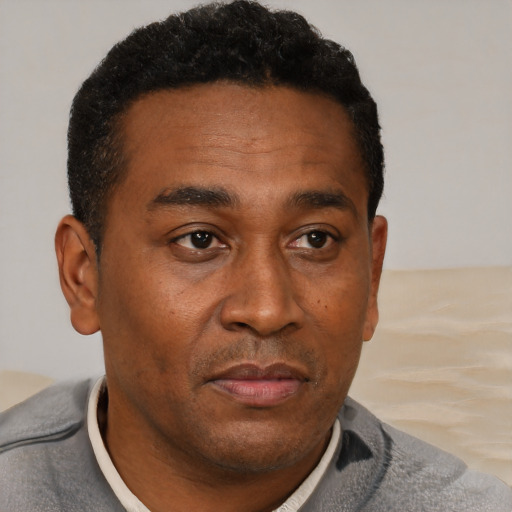 Neutral black young-adult male with short  brown hair and brown eyes