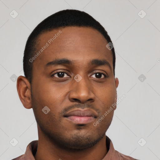 Neutral black young-adult male with short  brown hair and brown eyes